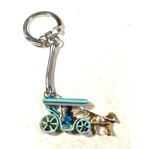 Horse And carriage Keychain Small Lightweight Metal Painted Green Brown